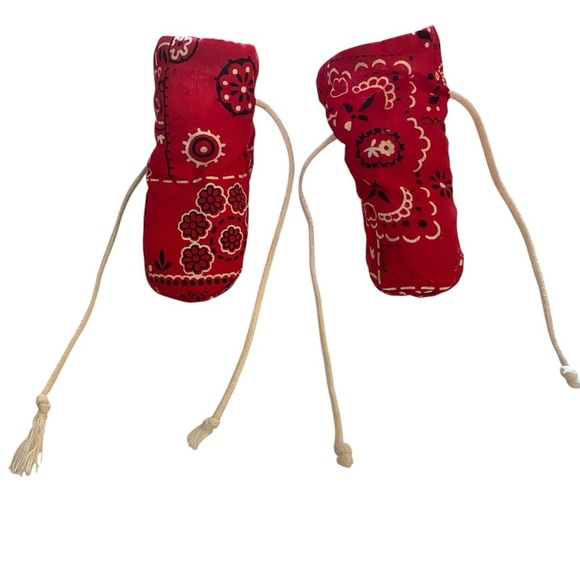 Vintage 70s Red bandana new born print Baby Booties slippers shoes Boho western - Picture 8 of 11